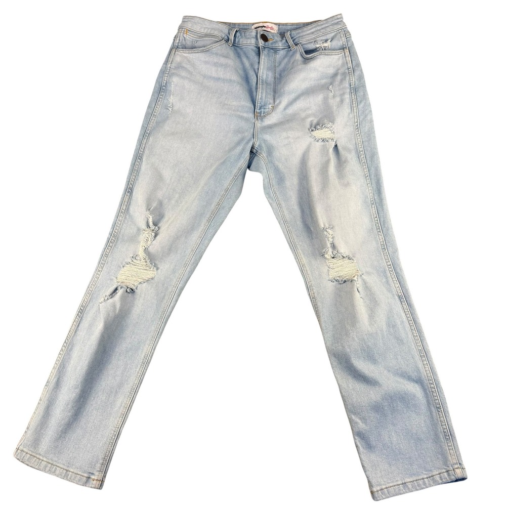 Wrangler x Barbie Distressed High Rise Straight Leg Jeans Light Wash MGW25MN 7